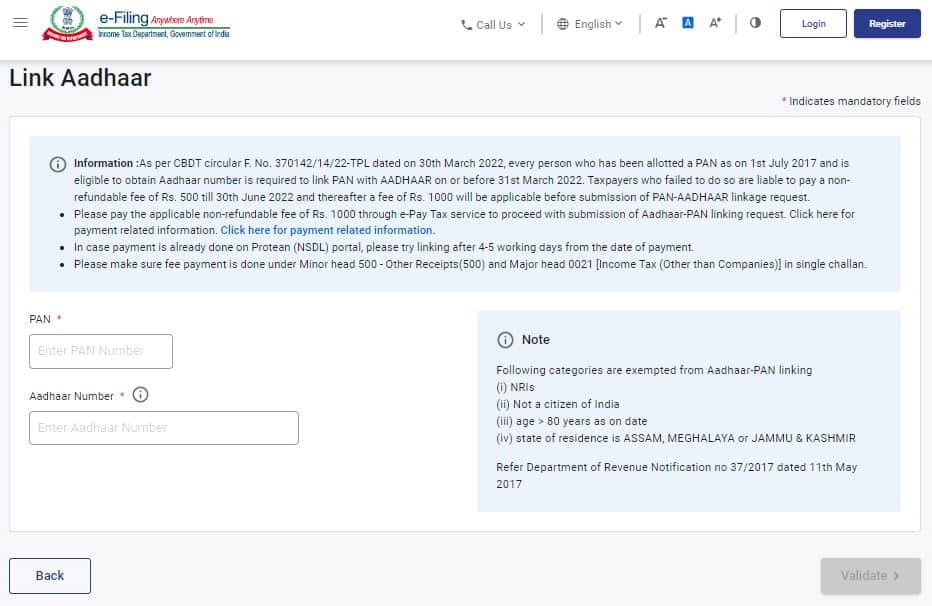 Aadhar Link with PAN